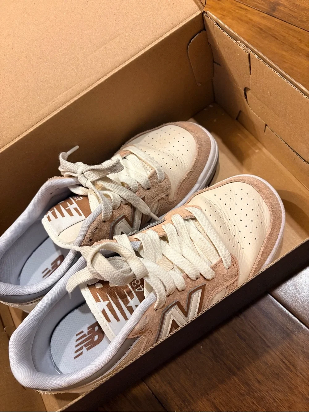 New Balance Kids Sneakers in Beige and Cream with Gray Accents